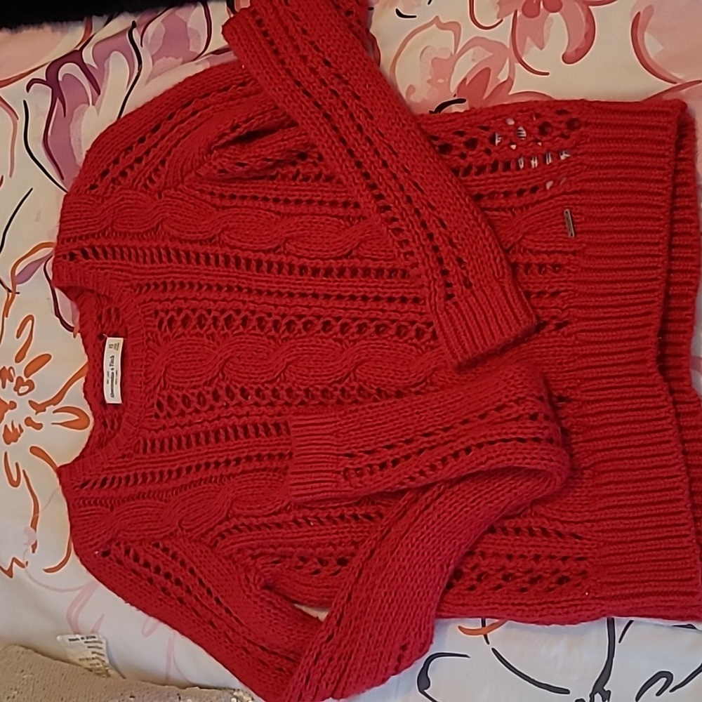 Abercrombie and Fitch Women's Red Cable Knit Sweater Size XS